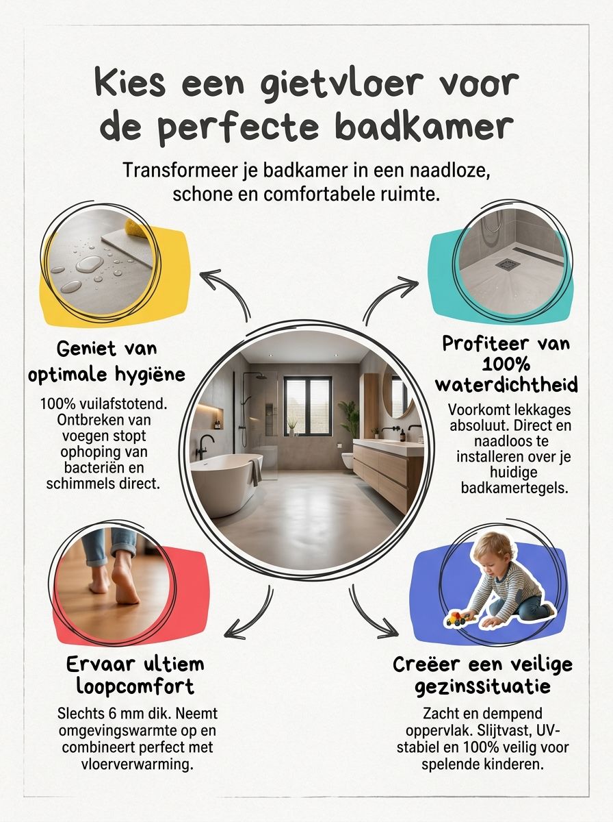 Voordelen van een gietvloer badkamer: Hygiëne, waterdichtheid en comfort